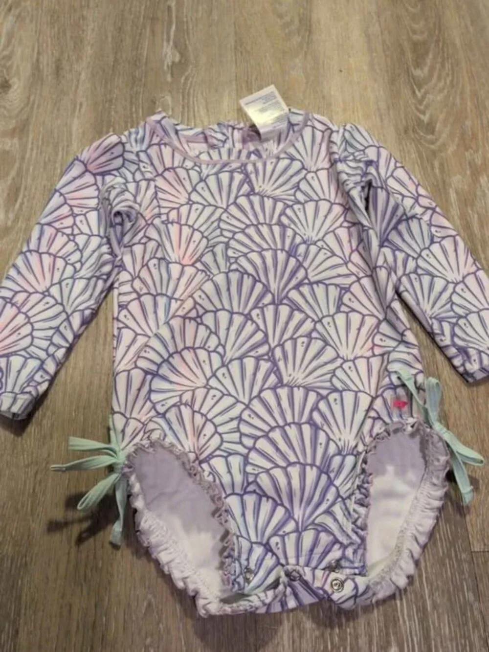 RuffleButts Baby Rashguard Swimsuit 18-24m Seashell Pattern
